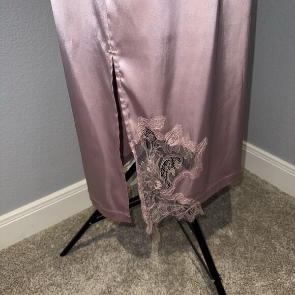 Allina Liu Calla Satin Slip Dress Size 6 Pink Lace Insets Open Back Tie Midi EUC - Picture 12 of 16